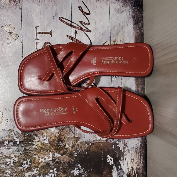 MontegoBay Club Leather Collection Red Sandals 9.5 Pre-owned (WS30) - Picture 3 of 11